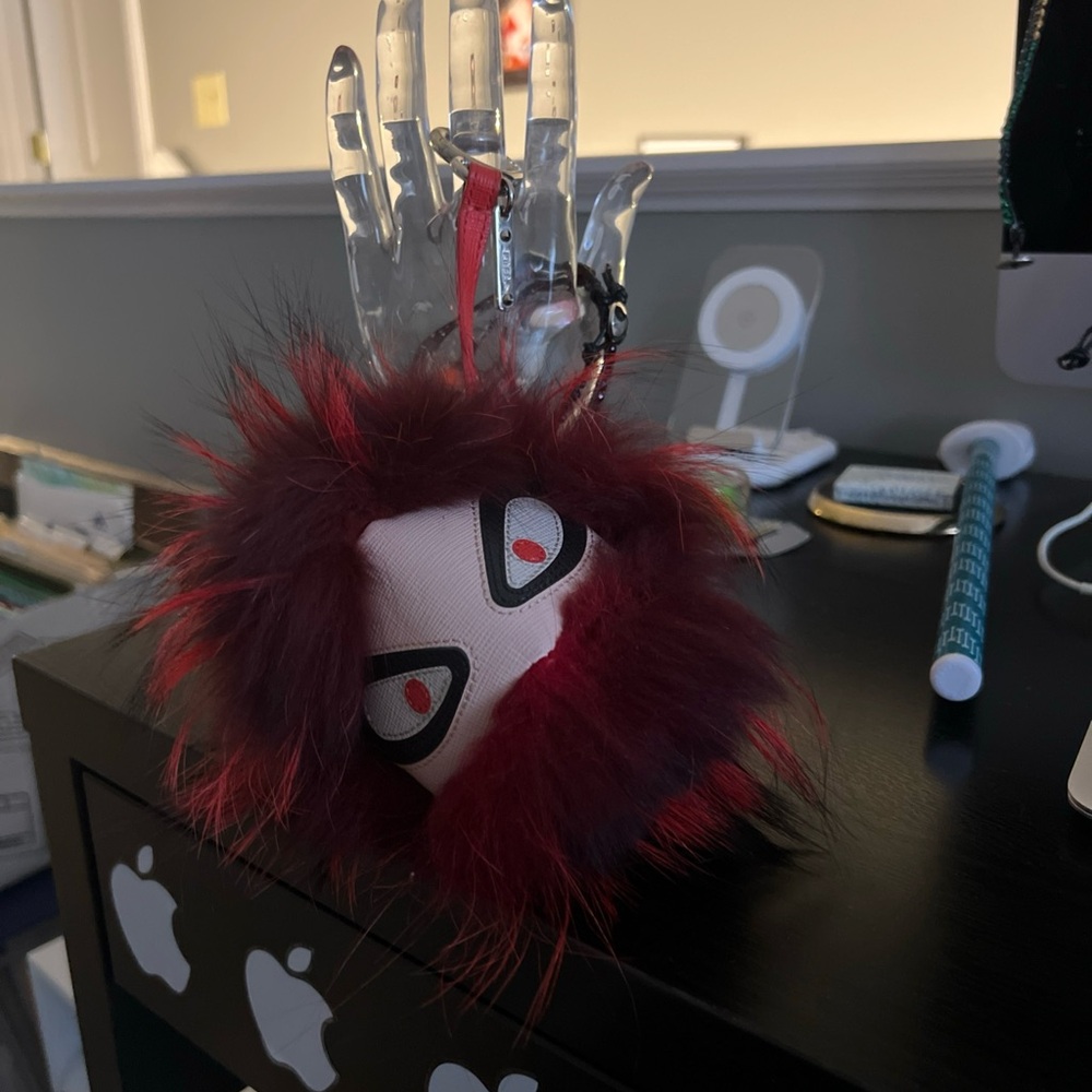 Fendi Red Fur Bag Bugs Leather Key Chain / Bag Charm WOB - Picture 3 of 12